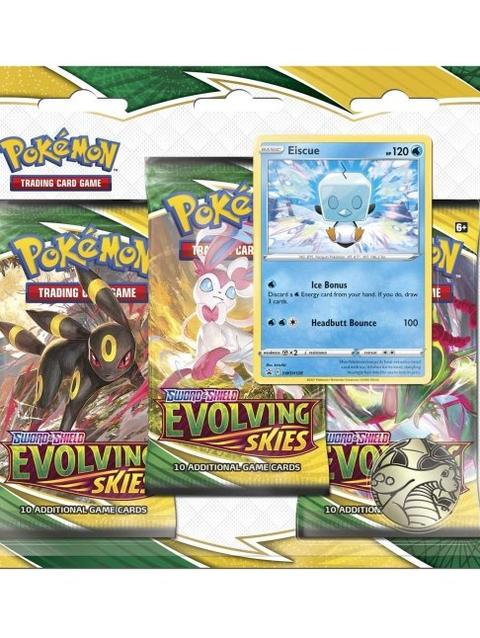 Pokémon TCG: Sword & Shield-Evolving Skies 3 Booster Packs, Eiscue Promo Card & Coin