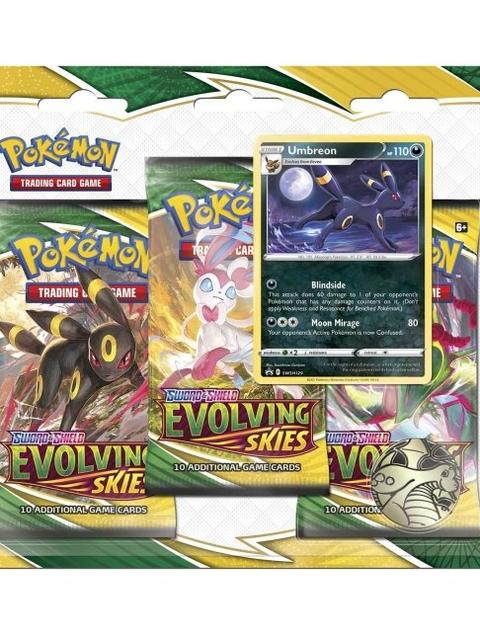 Pokémon TCG: Sword & Shield-Evolving Skies 3 Booster Packs, Umbreon Promo Card & Coin